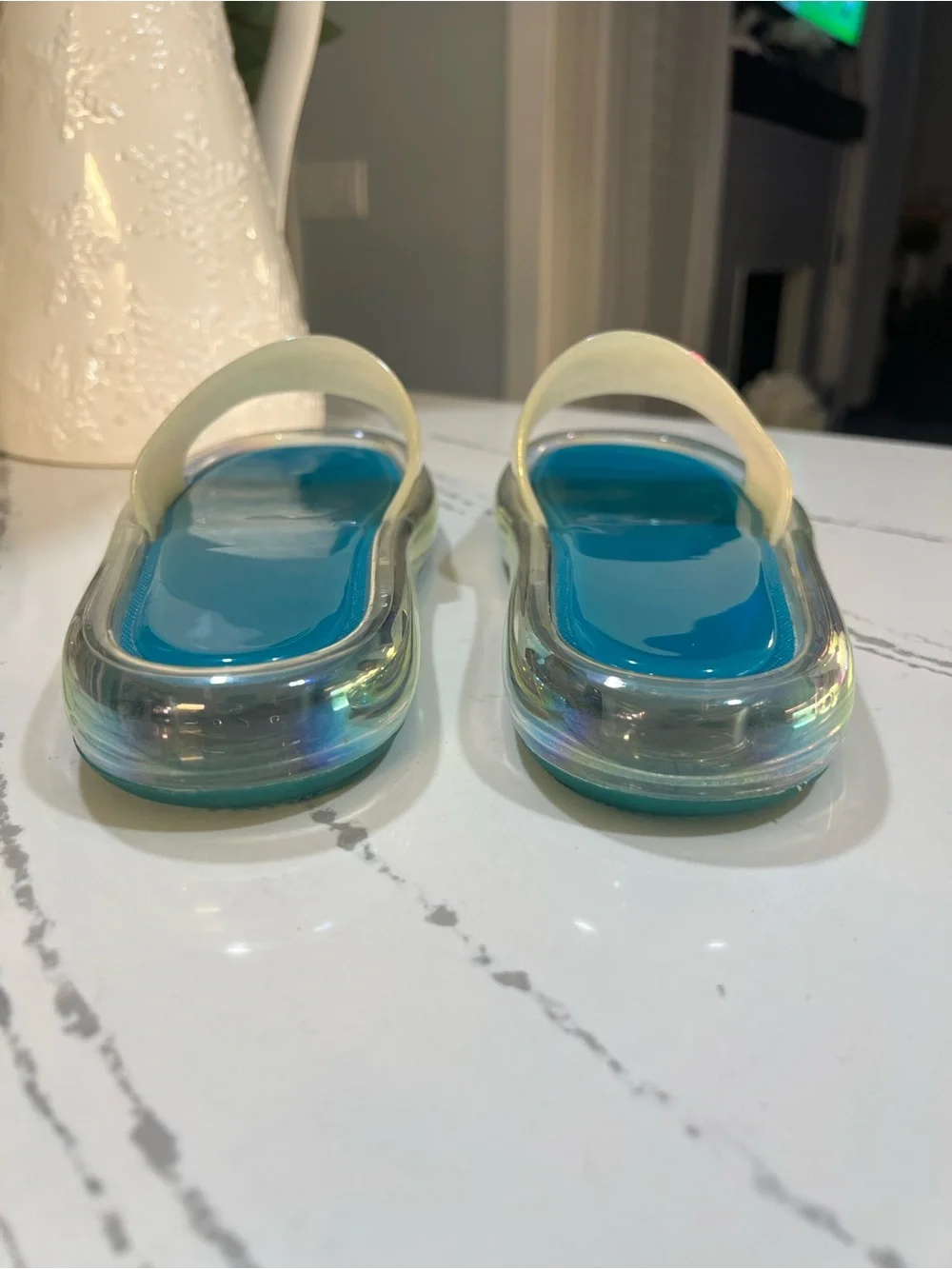 Tory Burch Green Teal Footbed Iridescent Slide Sandals size 7